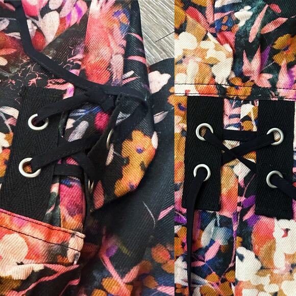 Anthropologie Palazzo Utility Cargo Pant $140 Pink Black Floral Flowy Size 10 - Picture 6 of 16